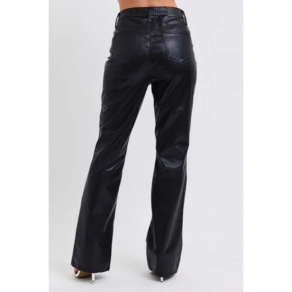 JUDY BLUE New Fall 24! Black High Waist Tummy Control Faux Leather Bootcut Pants - Picture 4 of 5